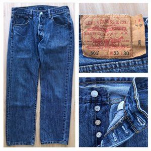 LEVIS 501 BUTTON FLY Men’s Blue Medium Wash Straight Leg Denim Jeans sz 33W 30L
